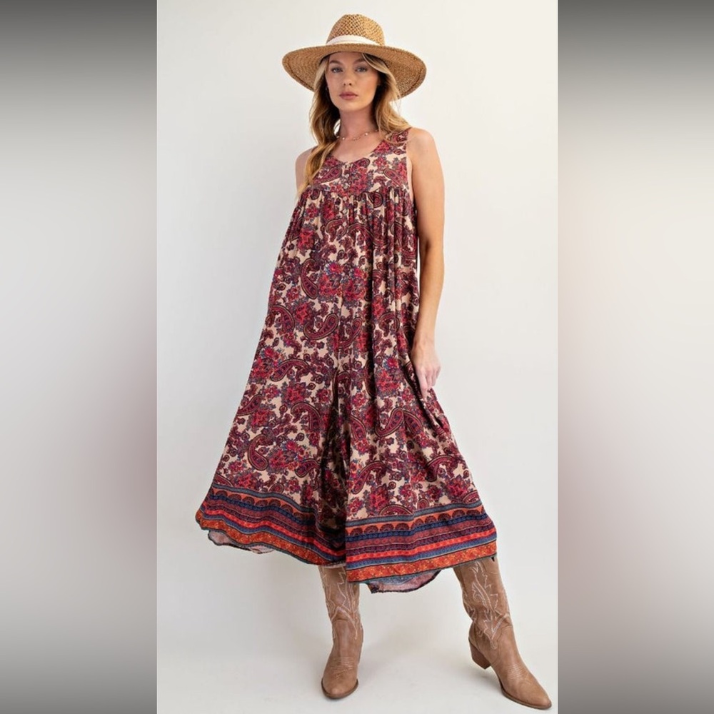 Easel NWOT Sleeveless Paisley Jumpsuit- Pink Red Print